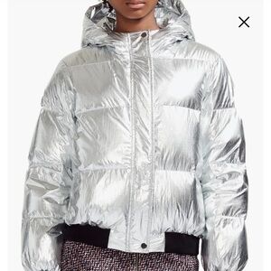Maje Metallic Silver Puffer Jacket